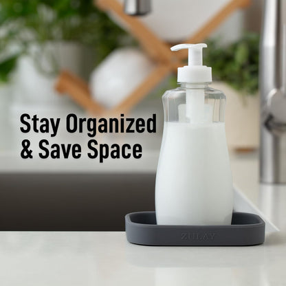 Zulay Kitchen (9x3.5in Sponge Holder for Kitchen Sink - Flexible Heavy-duty Multipurpose Sink Caddy - Counter Organizer for Kitchen, Bathroom, Makeup, Trinkets & More! (Grey)