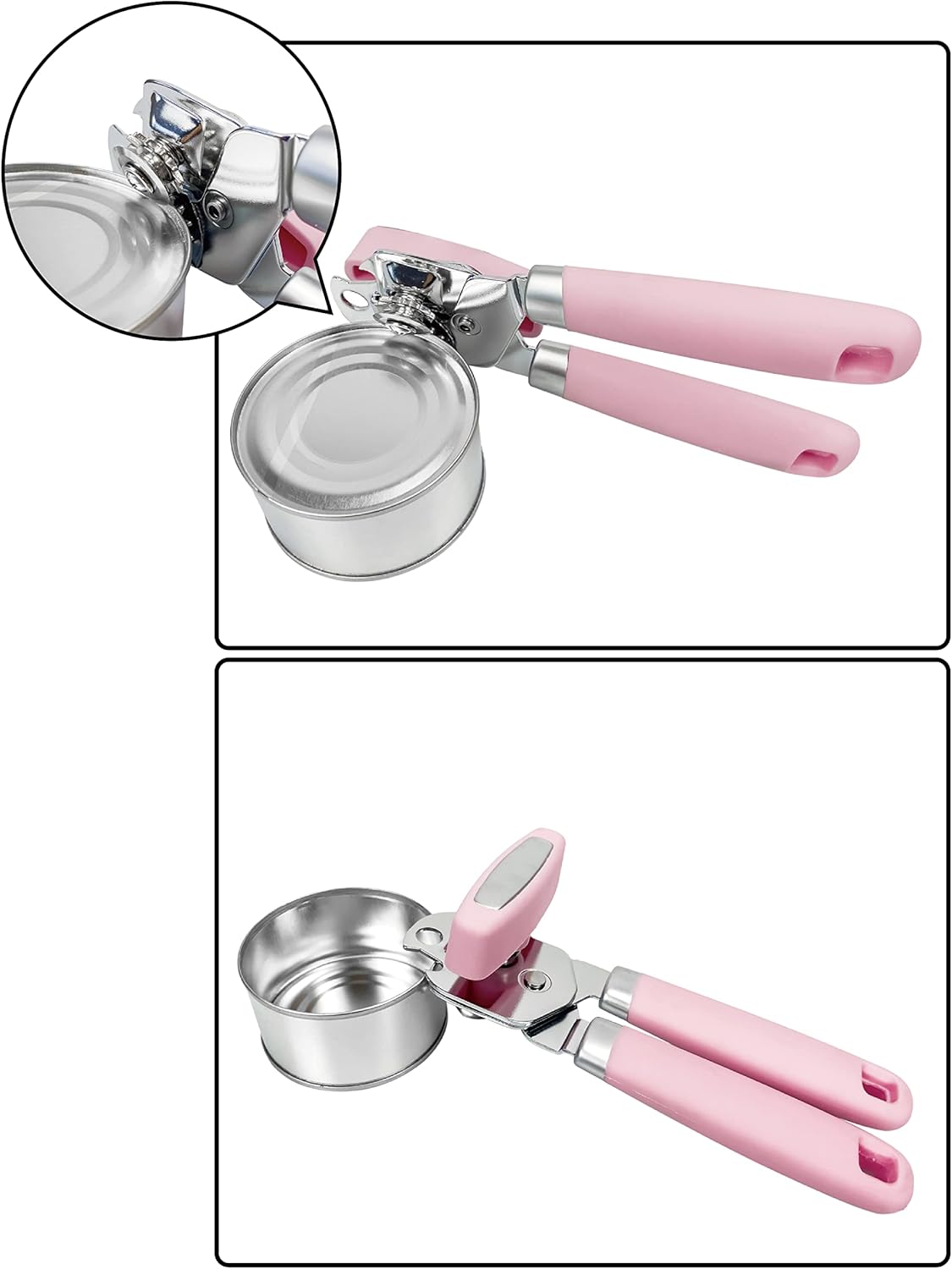 Manual Can Opener, Handheld Comfortable Grip, Oversized Easy Turn Knob, Built in Bottle Opener, Hangs for Convenient Kitchen Storage, Easily Open Tin Cans for Smooth Edge, Pink (Pink, Single)