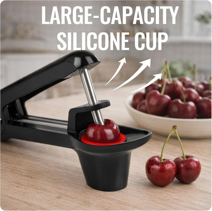 Cherry Pitter, Easy Pitting Cherry Stoner, Stainless Steel Cherries Corer Pitter Tool w/Silicone Cup, Safety Lock Design, Cherry Pit Remover Pitter for Quick, Mess-Free Pitting, Dishwasher Safe