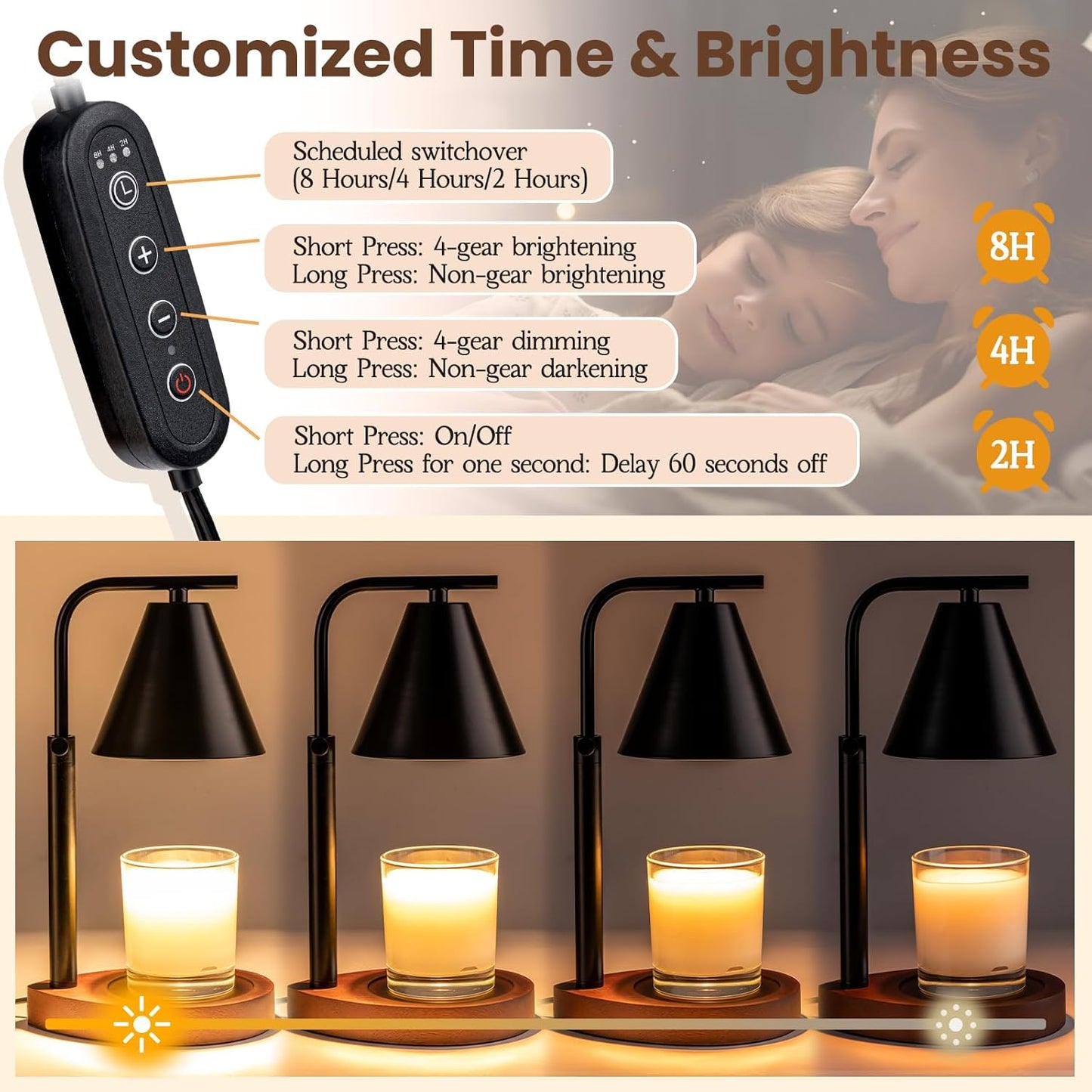 Marycele Candle Warmer Lamp with Timer & Dimmer - Mothers Day Gifts for Women Mom Her, Aesthetic Office Home Decor, Adjustable Height Wax Melter for Candle Jar & 3-Wick Candles (2 Bulbs Included)