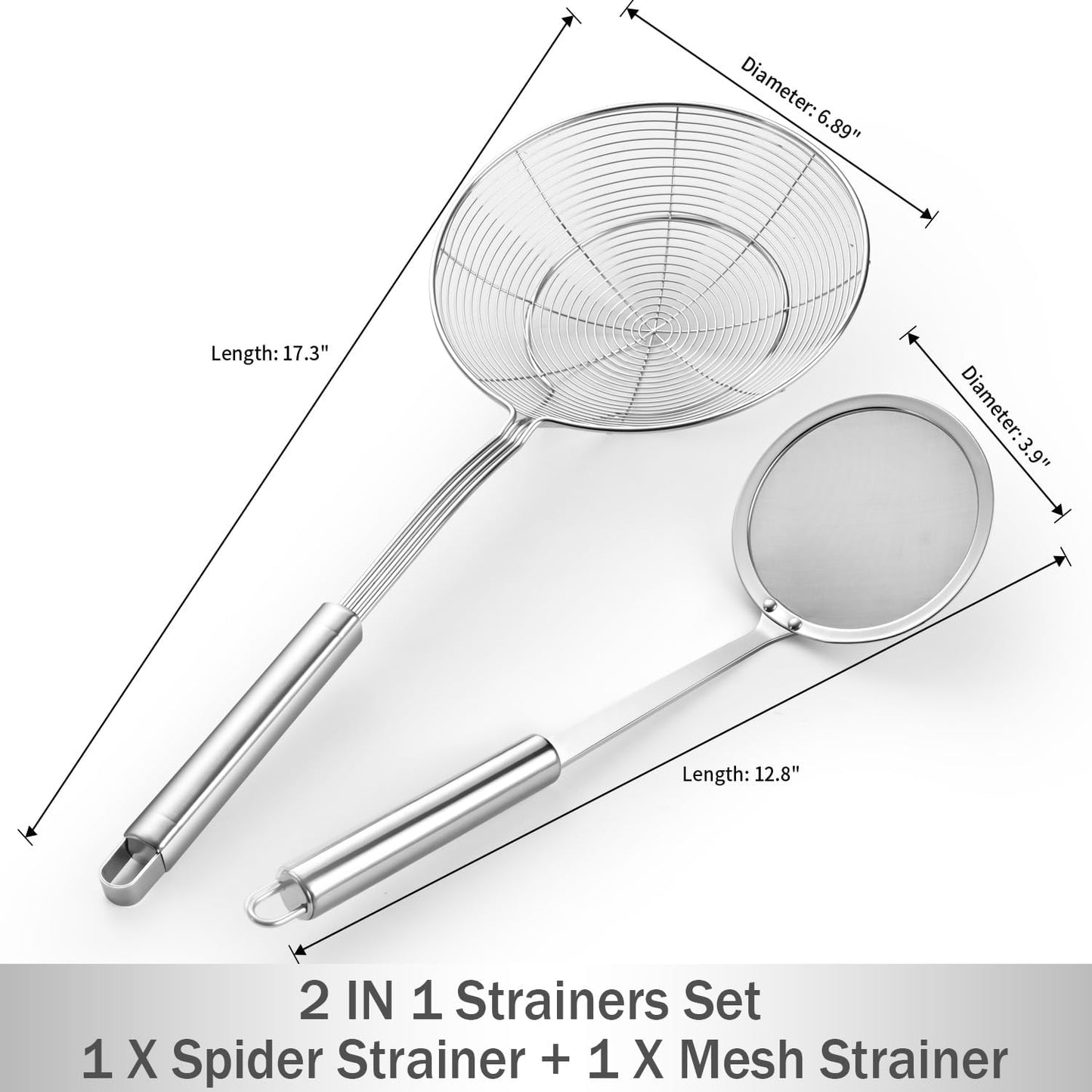 5.3 Inch Spider Strainer With Mesh Fatsoff Soup Scoop,Slotted Spoon For Cooking,Fat Skimmer Spoon For Kitchen Fryer Basket