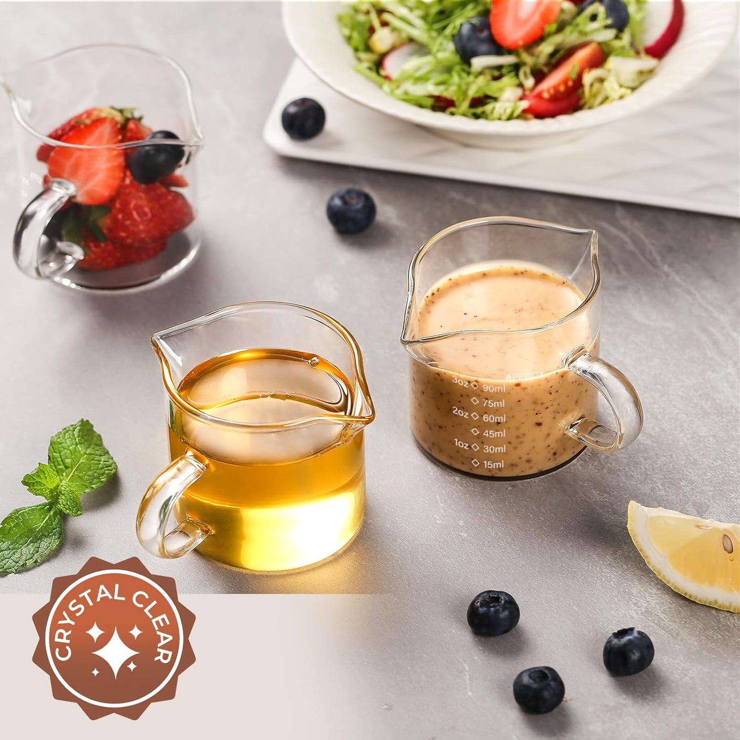 SENTVEND Espresso Cups Set of 2, 4 Oz Espresso Shot Glass with Handle Double Spout Measuring Cups with Scale Clear Glass Milk Cup Coffee Accessories Great for Making Coffee Desserts Salad Dressing