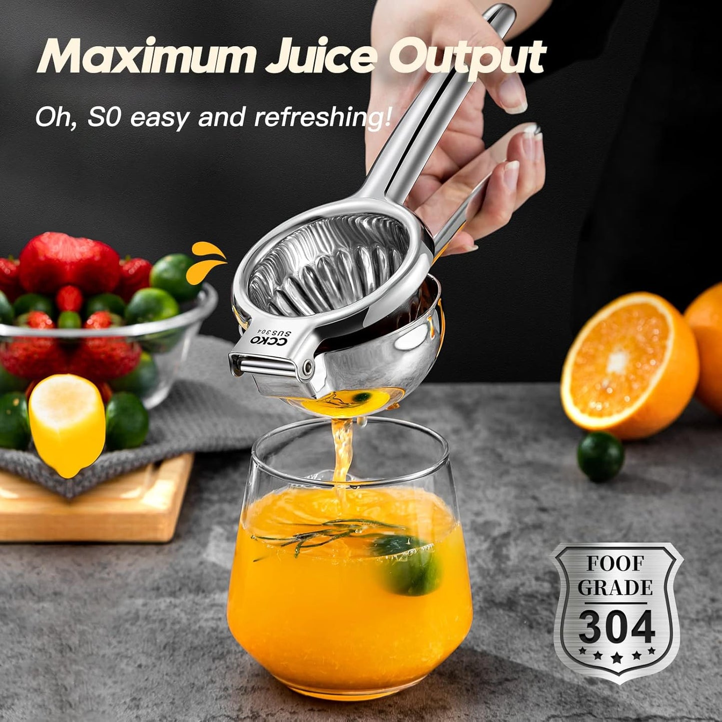 CCKO Lemon Squeezer Stainless Steel Manual Juicers Max Extraction Lemon Lime Squeezer Heavy Duty Citrus Juicer Hand Press Fruit Juicer