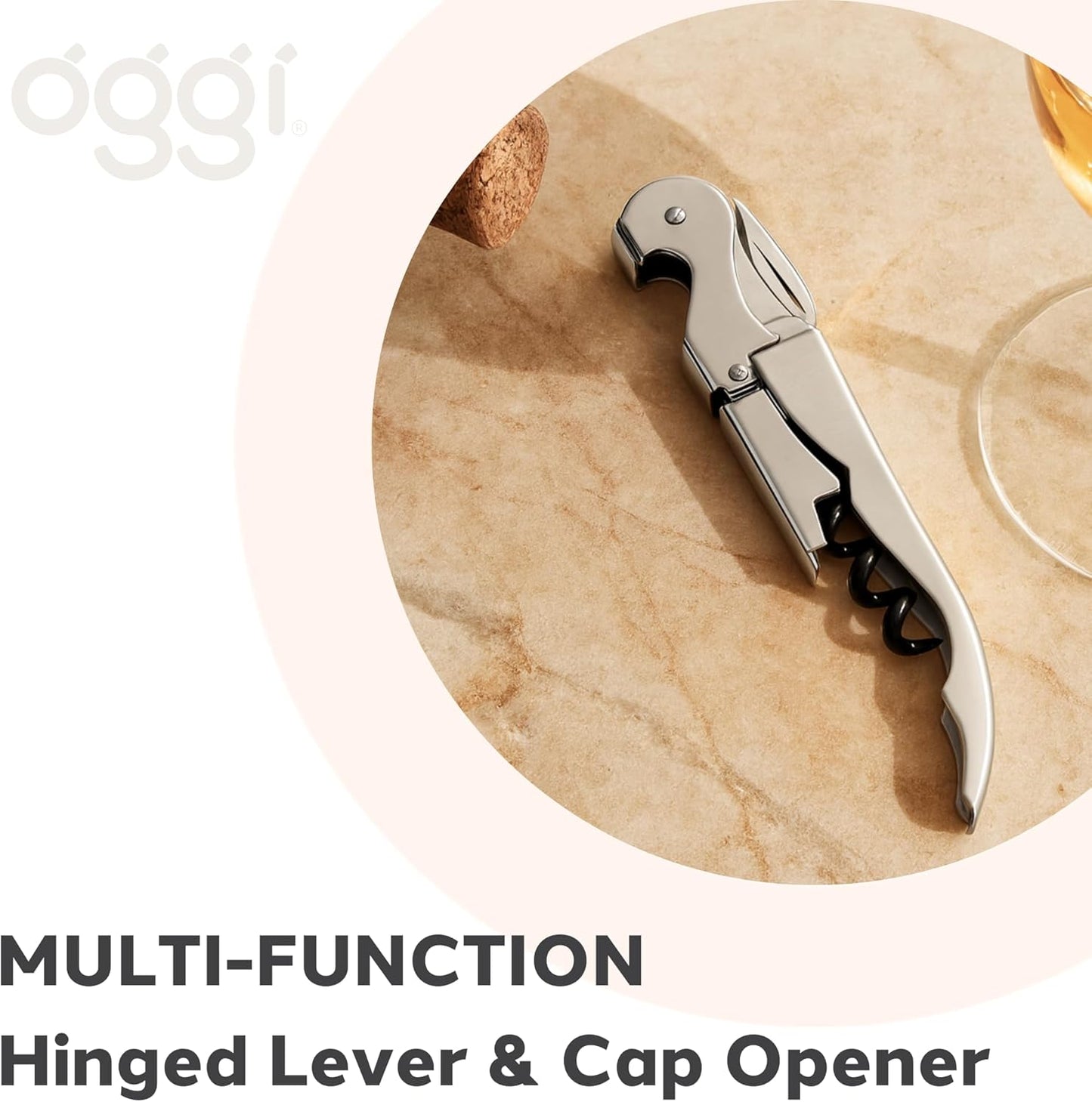 OGGI Wine Opener, Wing Corkscrew, Metal Manual Wine Bottle Opener, Multifunctional Cork Screw for Home & Waiters with Beer Bottle Opener, Durable Design