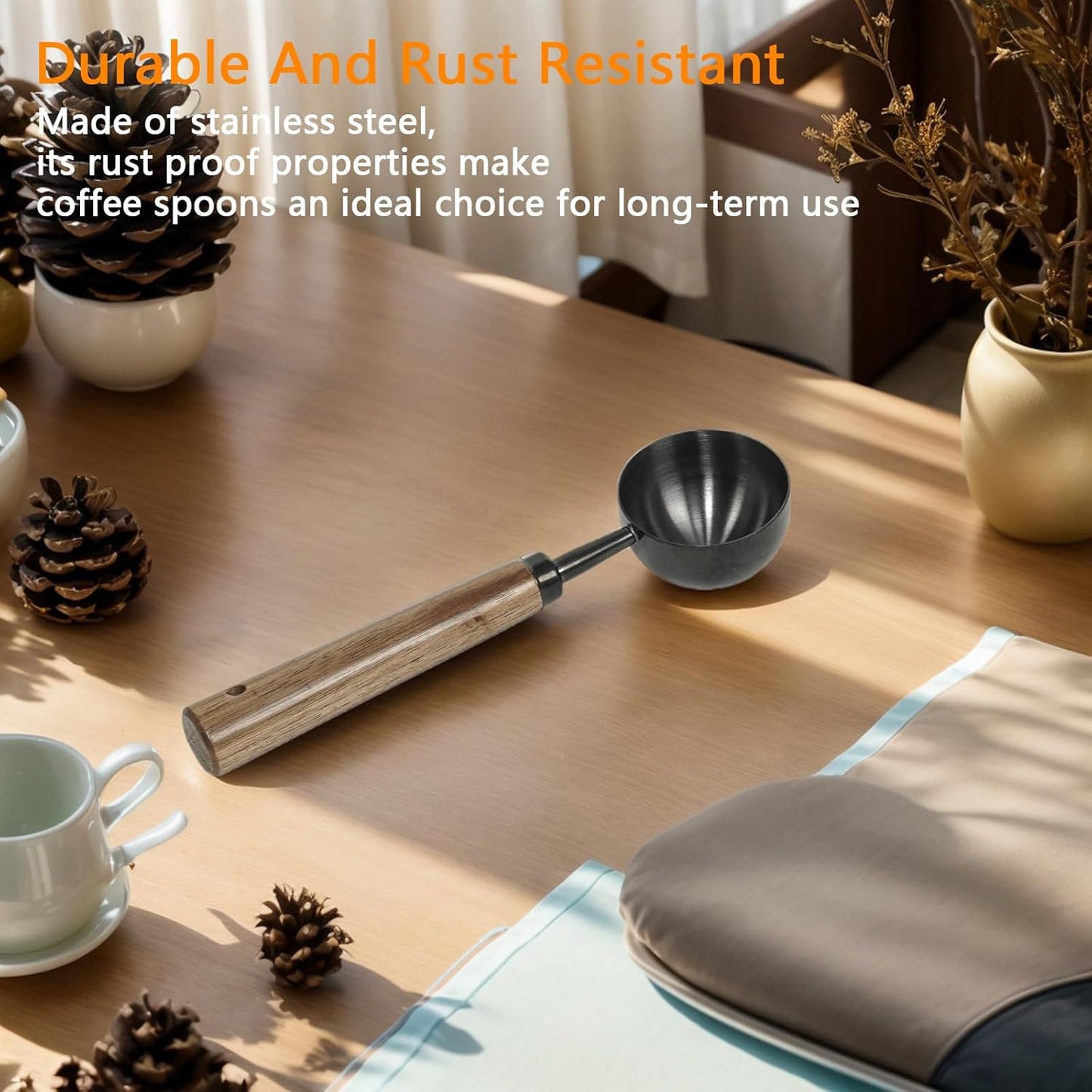 Stainless Steel Coffee Scoop with Walnut Handle - 2 Tablespoon Metal Measuring Spoon for ground Coffee, Espresso, Bath Salts, Formula - Durable Multi-Purpose Scooper (Silvery)