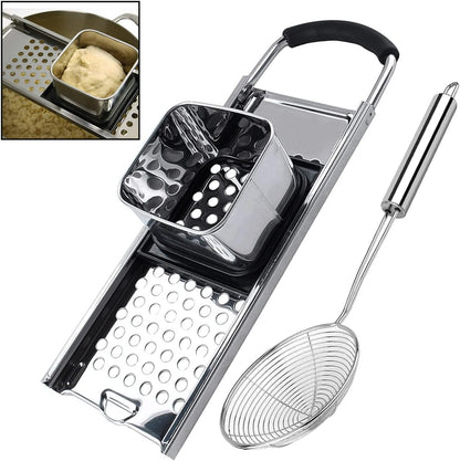 KEISSCO Stainless Steel Spaetzle Maker with Comfort Grip Handle, Homemade Traditional German Egg Noodle Dumpling Making Tool Set