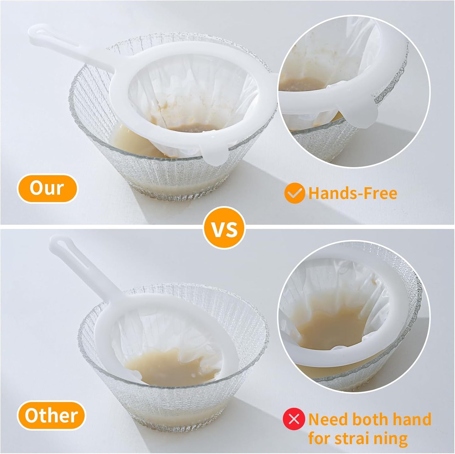 Premium Multi-Mesh Strainer Set, 4 Pack - 100/200/300/400 Mesh, Nylon & Plastic Fine Mesh Sieve for Tea, Coffe, Nut Milk, Juice, Broth, Smoothies, Reusable & Easy to Clean, Durable,Dishwarer Safe