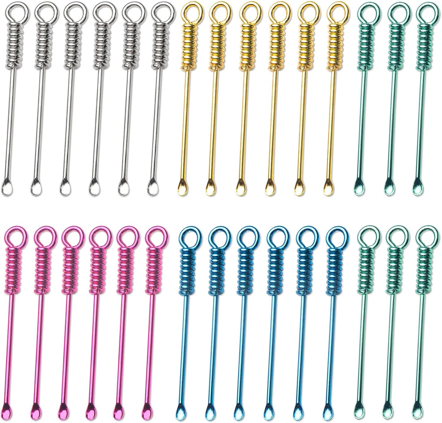 30 PCS Tiny Spoon Portable Powder Spoon Sparkling Mini Spoon Necklace Alloy Mini Spoon for Salts Filling Spice Powder DIY Crafts (Colorful)