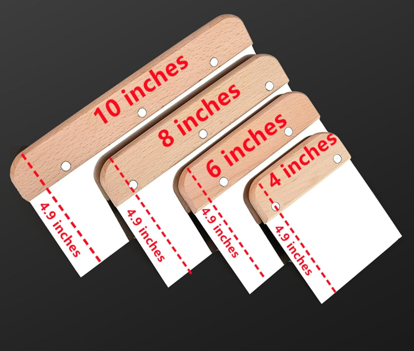 4pc wooden handle stainless steel Bench dough scraper set size 4 "6" 8 "10", baking scraper, cutting tool, scraper putty knife