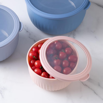 COOK WITH COLOR Prep Bowls with Lids- Wide and Deep Nesting Plastic Small Mixing Bowl Set with Lids, 8 Piece Set - Wide Bowls, Blue
