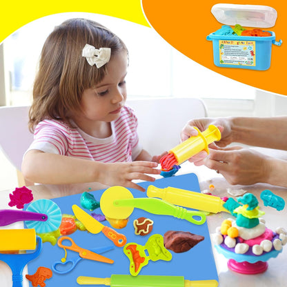 LCY WEDSHI Playdough Tool Set, 43 Pcs Play Dough Tools Sets for Kids Ages 4-8 with Storage Container, Dough Accessories Includes 3D Dinosaur Molds, Animal Molds, Cutters Roller, Rolling Pins