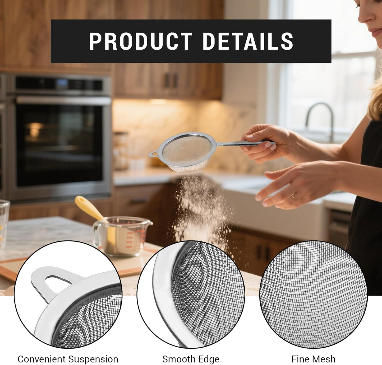 2 Pcs Matcha Strainer, Stainless Steel Matcha Sifter with Handles, Small Strainer Fine Mesh with Tea Spoon and Scoop