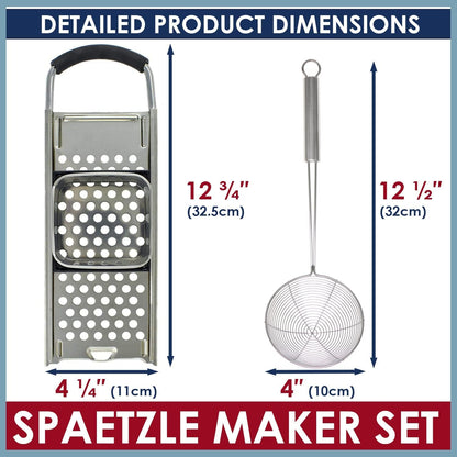 KEISSCO Stainless Steel Spaetzle Maker with Comfort Grip Handle, Homemade Traditional German Egg Noodle Dumpling Making Tool Set