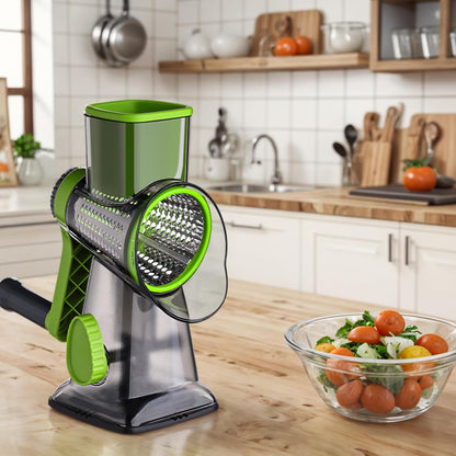 HANSGO Rotary Cheese Grater Hand Crank, Shredder Slicer Grinder, 3 Large Diameter Metal Blades & Cleaning Brush, Non-slip Suction Base, Labor-Saving Handle, Kitchen Gadgets for Cheese, Vegetable, Nuts