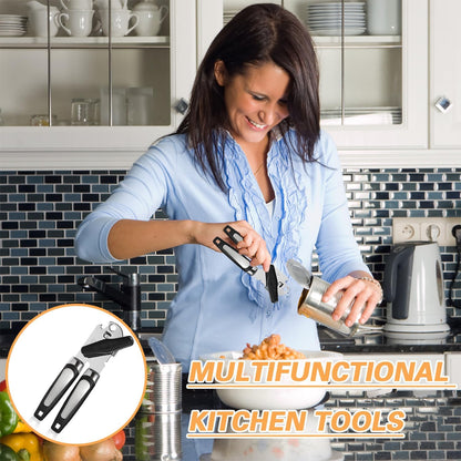 Manual Can Opener With Stainless Steel Cutting Wheel，Smooth Edge Can Opener Heavy Duty and Bottle Openers Easy to Use, Soft Comfortable Handle, Multifunctional Can Opener Tool, Black