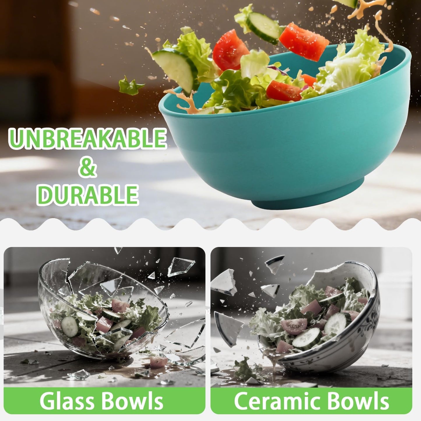 Wheat Straw Bowls Set with Lids, Unbreakable 40 OZ Cereal Bowls Set of 4, Salad Container for Lunch, Microwave & Dishwasher Safe Bowl Set for Kitchen, Picnic, RV, Camping, Multi