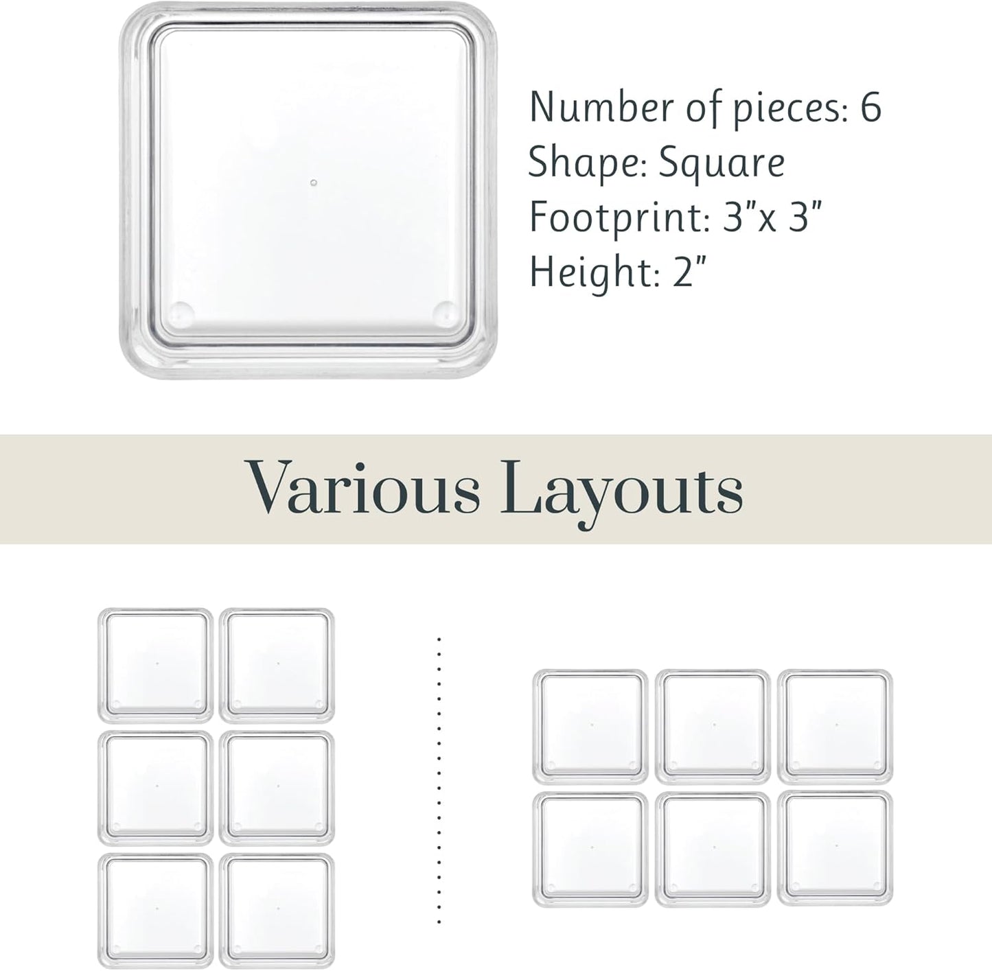 STORi SimpleSort 6-Piece Stackable Clear Drawer Organizer Set | 12" x 3" x 2" Rectangle Trays | Narrow Makeup Vanity Storage Bins and Office Desk Drawer Dividers | Made in USA