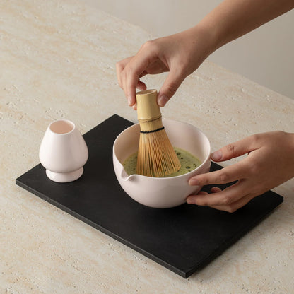 Matcha Whisk Set, Matcha Set with Ceramic Matcha Bowl, Bamboo Whisk & Holder, Sifter, Tea Scoop (Black Gold)
