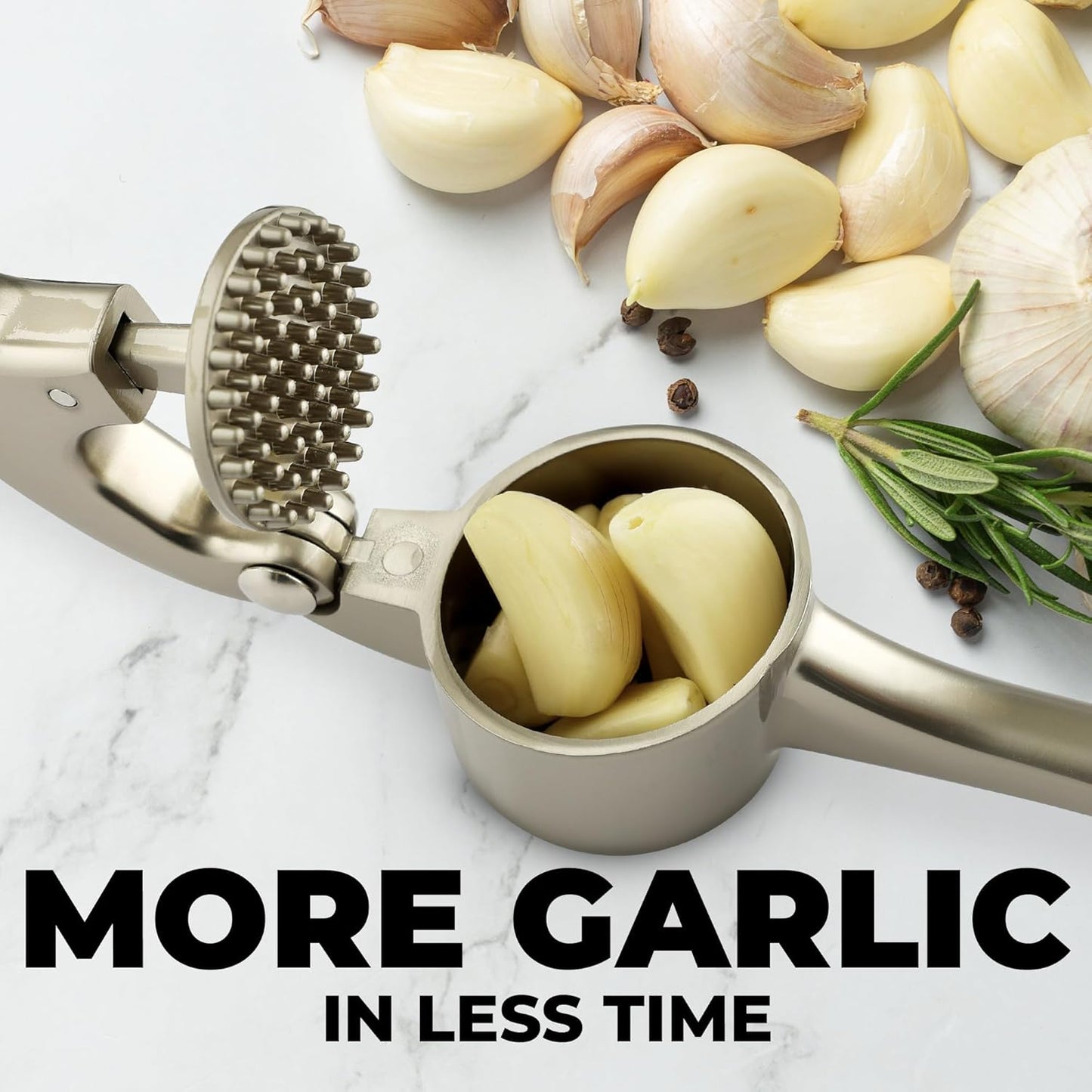 Zulay Kitchen Premium Garlic Press Set - Rust Proof Professional Garlic Mincer Tool - Easy-Squeeze, Easy-Clean with Soft, Ergonomic Handle - Silicone Garlic Peeler & Brush (Silver)