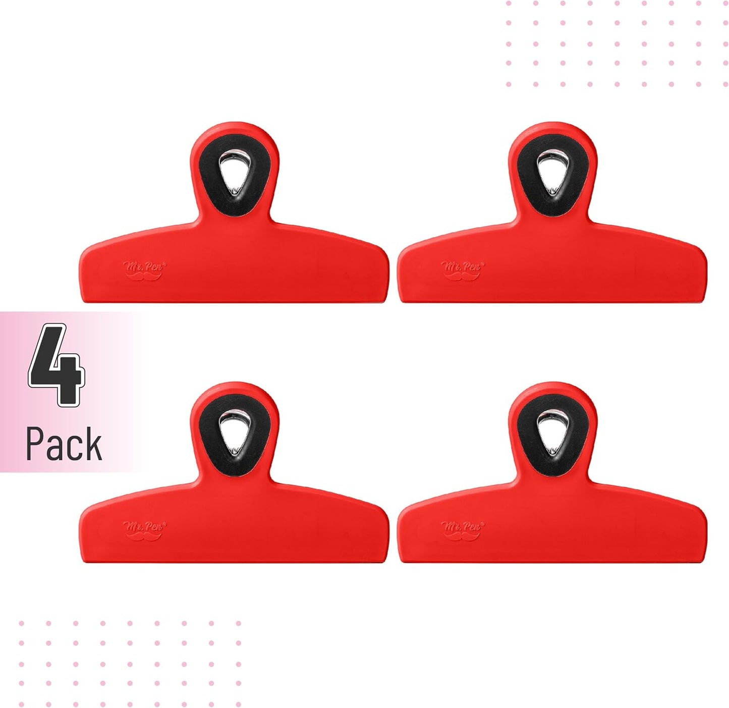 Mr. Pen- Magnetic Bag Clips, 4 Pack, 5" Wide, Heavy Duty Chip Clips for Food Storage, Durable Plastic with Strong Magnet, Non-Slip Grip for Fridge, Snacks, Kitchen, Office