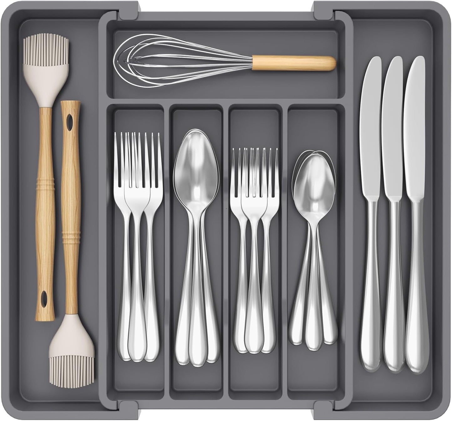 Lifewit Silverware Drawer Organizer, Expandable Utensil Tray for Kitchen, BPA Free Flatware and Cutlery Holder, Adjustable Plastic Storage for Spoons Forks Knives, 11-18 x 14", Black