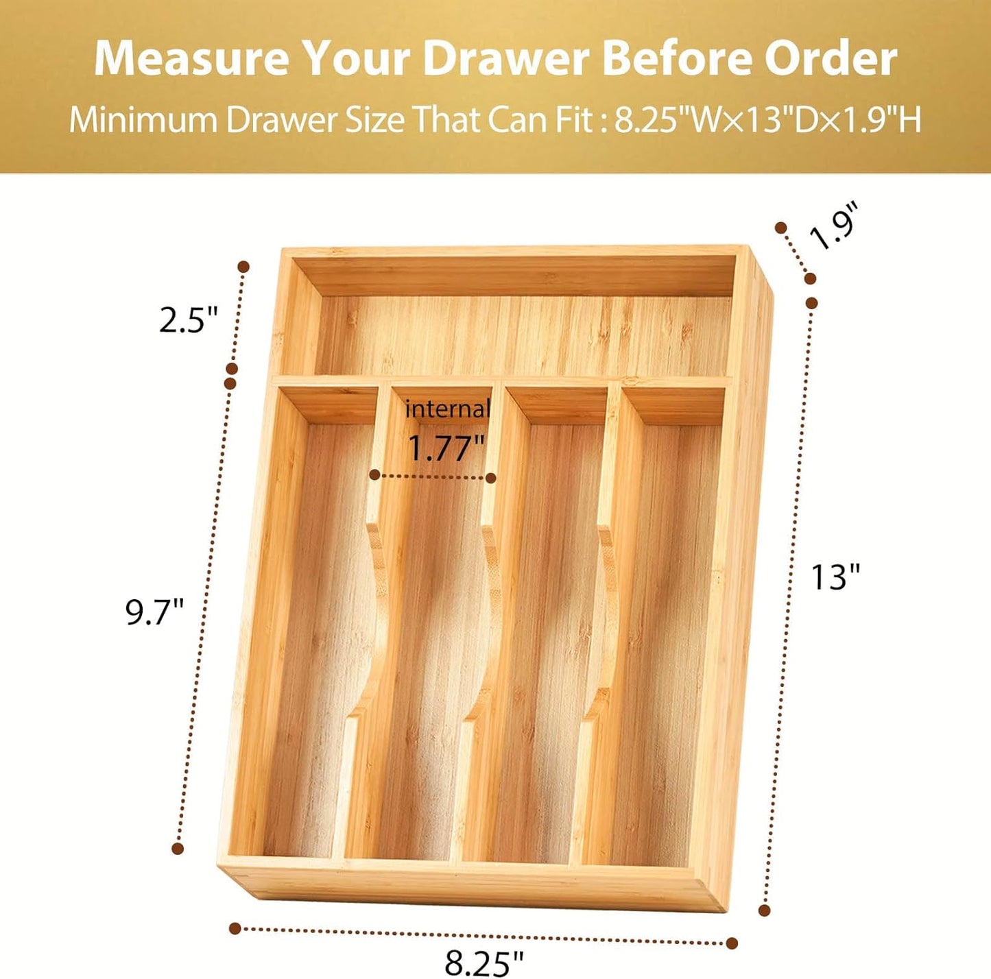 Umilife Bamboo Kitchen Drawer Organizer, 7 Inch Silverware Utensils Tray Holder for Small Drawer, Wood Caddy for Flatware Cutlery Knives