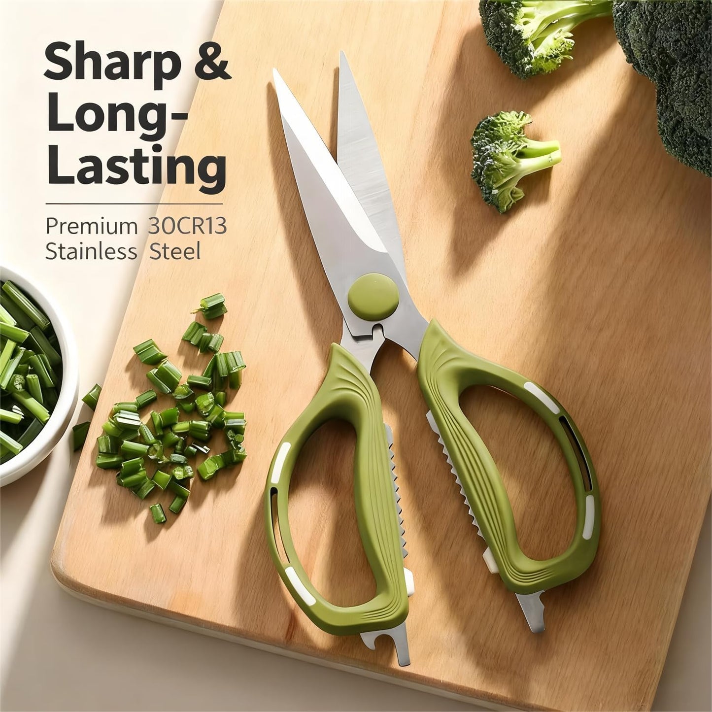 Kitchen Shears Scissors Food Scissors, 8-in-1 Multifunction Japanese Stainless Steel Meat Shears, Dishwasher Safe Sharp Shear All Purpose with Comfort Grip, Ideal for Everyday Use-Yellow