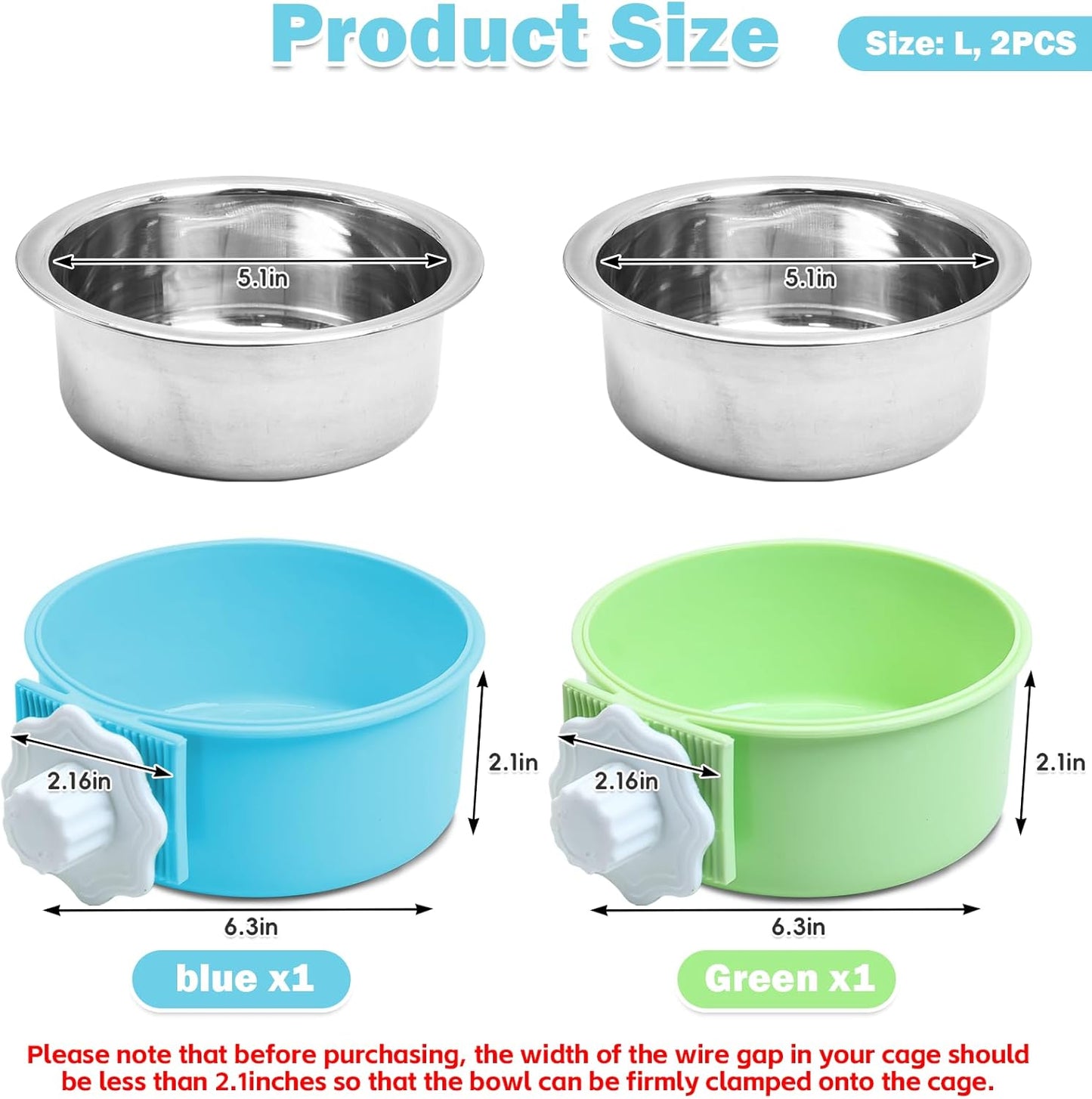 kathson 2PCS Stainless Steel Dog Bowls Set Removable no tip Puppy Food and Water Feeder Bowl Basic Metal Small Dog Bowls for Dogs Cats Rabbit Guinea Pigs Ferret