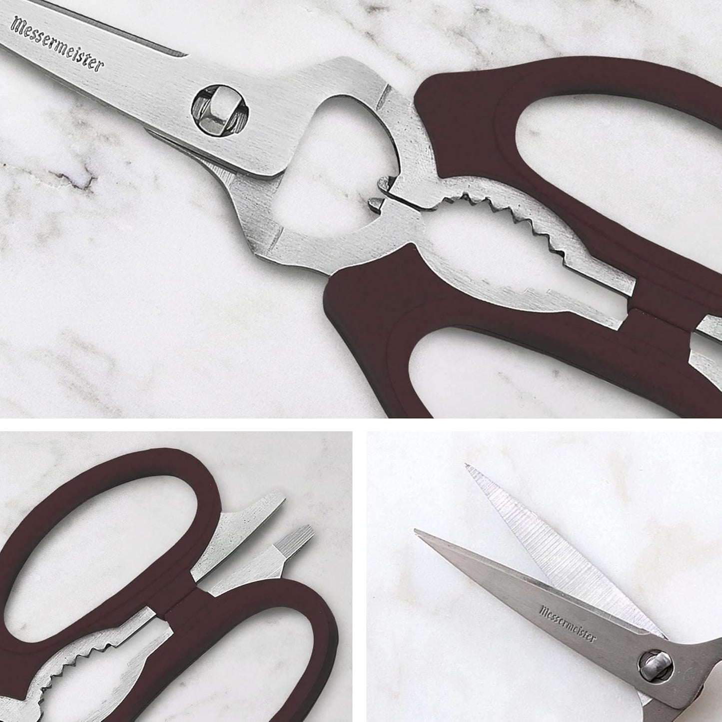 Messermeister 8-Inch Take-Apart Kitchen Scissors, Black - Includes Screwdriver, Nut Cracker, Jar Lid Opener/Gripper, Bottle Opener & Bone + Twig Cutter - Suitable for Lefties & Righties