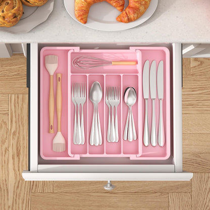 Lifewit Silverware Drawer Organizer, Expandable Utensil Tray for Kitchen, BPA Free Flatware and Cutlery Holder, Adjustable Plastic Storage for Spoons Forks Knives, 11-18 x 14", Black