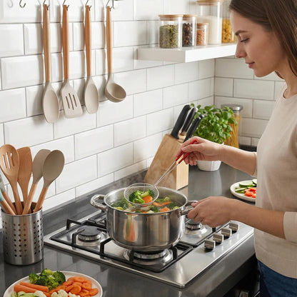 12 Inch Stainless Steel Spider Strainer Skimmer, Kitchen Pasta Strainer Spoon Ladle for Cooking and Frying, Wire Skimmer Fryer Scoop Kitchen Gadgets Utensils for Noodle