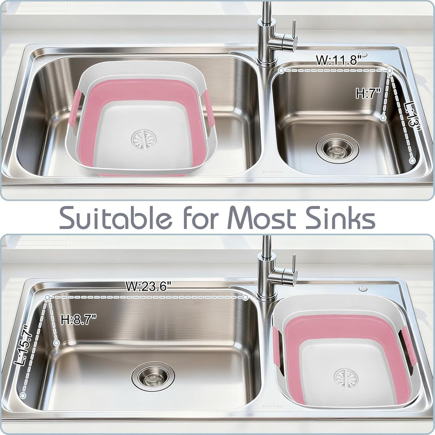 Collapsible Dish Basin with Drain Plug, 2.4 Gal 9L Foldable Wash Basin, Portable Sink Tub for Kitchen, Baby Bottles, Camping, RV, Vegetable Washing and Beverage Tub, Gray