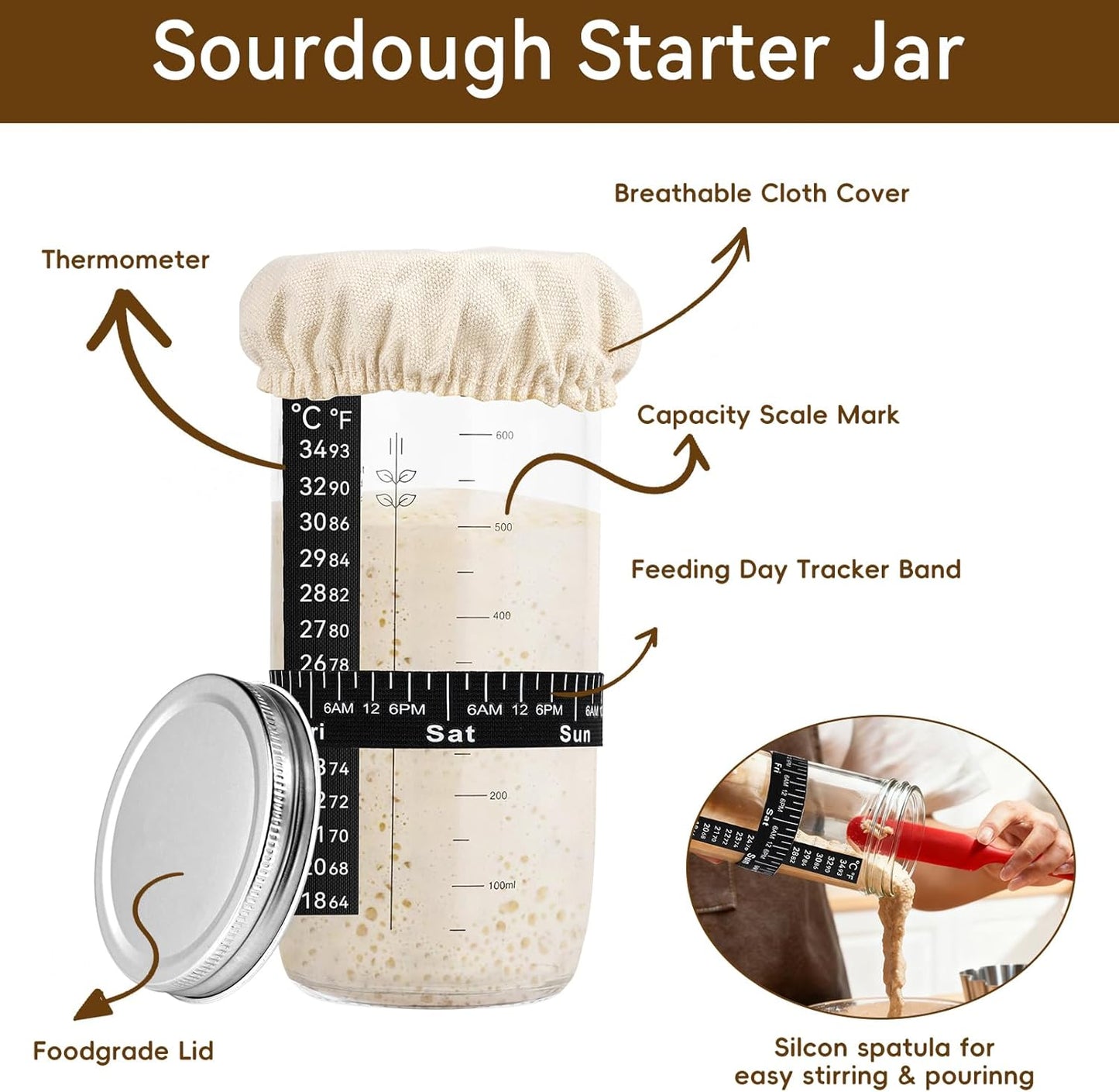 Sourdough Starter Kit - Banneton Proofing Basket 9 Inch Round & 10 Oval, Complete Sourdough Bread Baking Supplies with Starter Jar, Bread Sling, Lame, Danish Dough Whisk, Bags