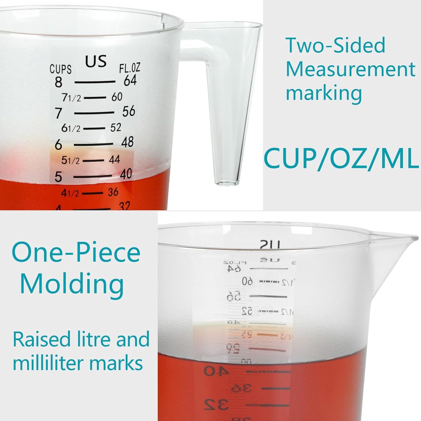 4 Cup/32 Oz Measuring Cups, Clear, Strong Food Grade Liquid Measure Pitcher, for Home Hobbies/Professional Kitchen