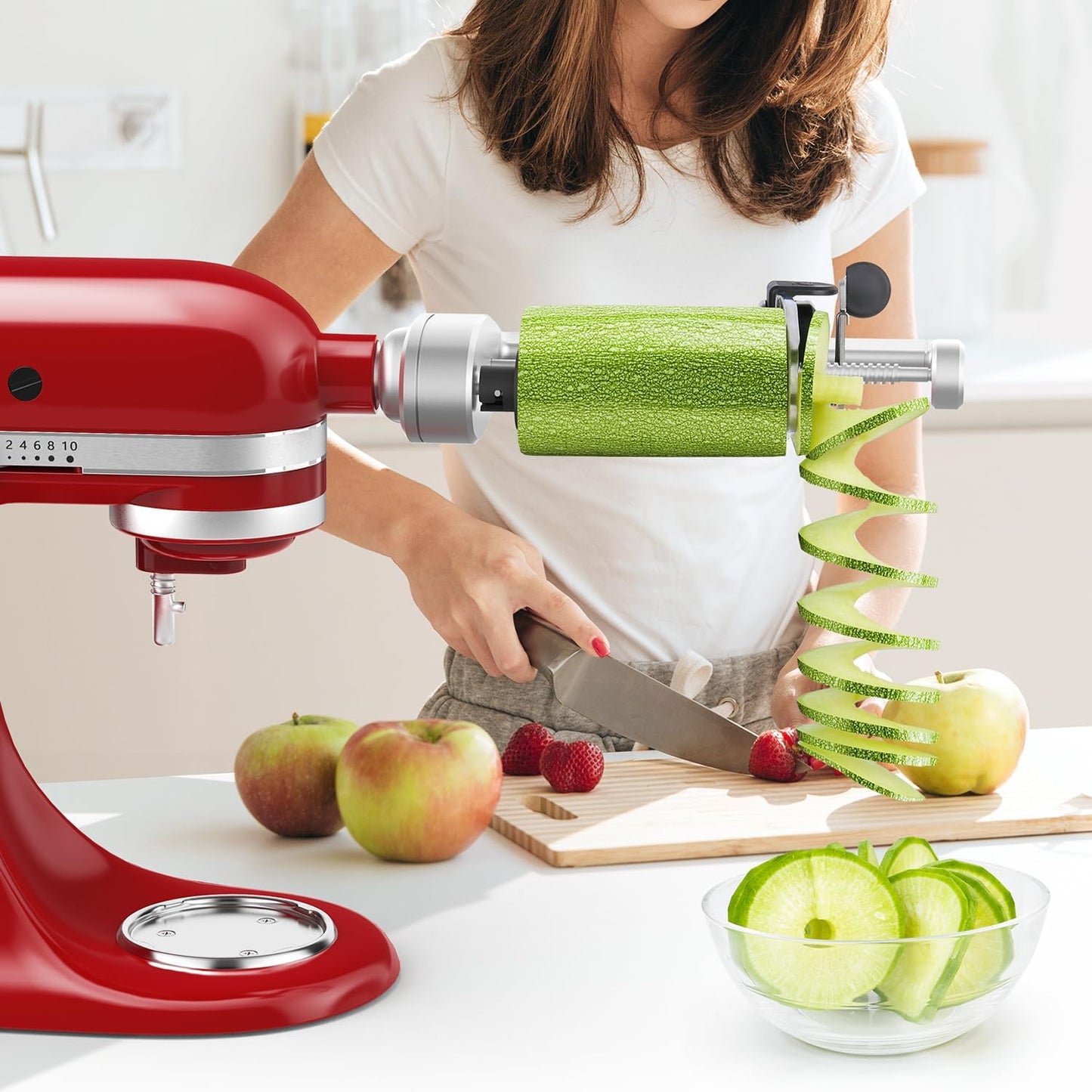 Spiralizer Attachment (5 Blades) Compatible with KitchenAid Stand Mixer, Comes with Peel, Core and Slice, Vegetable Slicer (Not KitchenAid Brand Spiralizer)