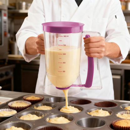Pancake Batter Dispenser - Cookie Cupcake Cupcakes Waffle Waffles Separator Tool with Squeeze Handle, Easy Pour & Measuring Label for Griddle, Baking Supplies, Crepe & Cake Muffin Mix, Purple