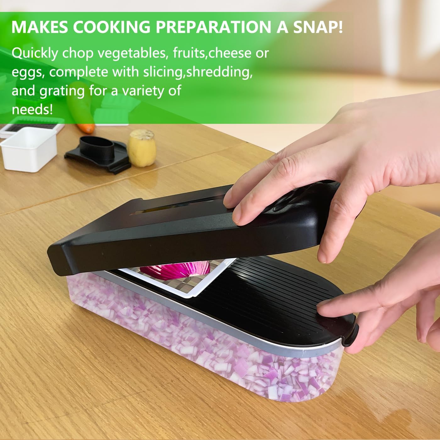 LHS Vegetable Chopper Multifunctional Food Chopper Onion Chopper Vegetable Slicer Dicer Cutter Potato Cutter Veggie Chopper with Container with Spiralizer (12 in 1, Black)