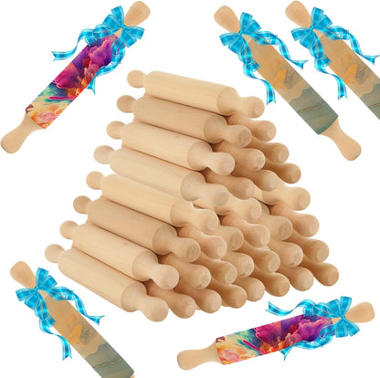 WOPPLXY 50 Pcs Mini Rolling Pin, 5.5 Inches Wooden Rolling Pins, Mini Rolling Pins Bulk, Mini Wood Rolling Pin for Home Kitchen Fondant Pastry Pizza Baking and Crafting