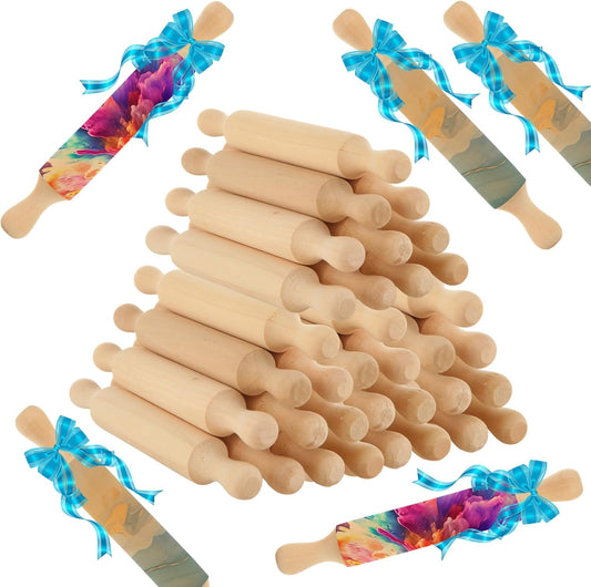 WOPPLXY 50 Pcs Mini Rolling Pin, 5.5 Inches Wooden Rolling Pins, Mini Rolling Pins Bulk, Mini Wood Rolling Pin for Home Kitchen Fondant Pastry Pizza Baking and Crafting