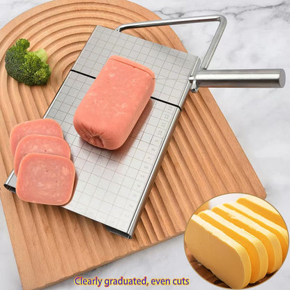 Cheese Slicer with 16 Replacement Wires, Stainless Steel Cheese Cutter Board with Precision Scale for Cutting Cheese Butter Ham Beet Boiled Eggs, Silver