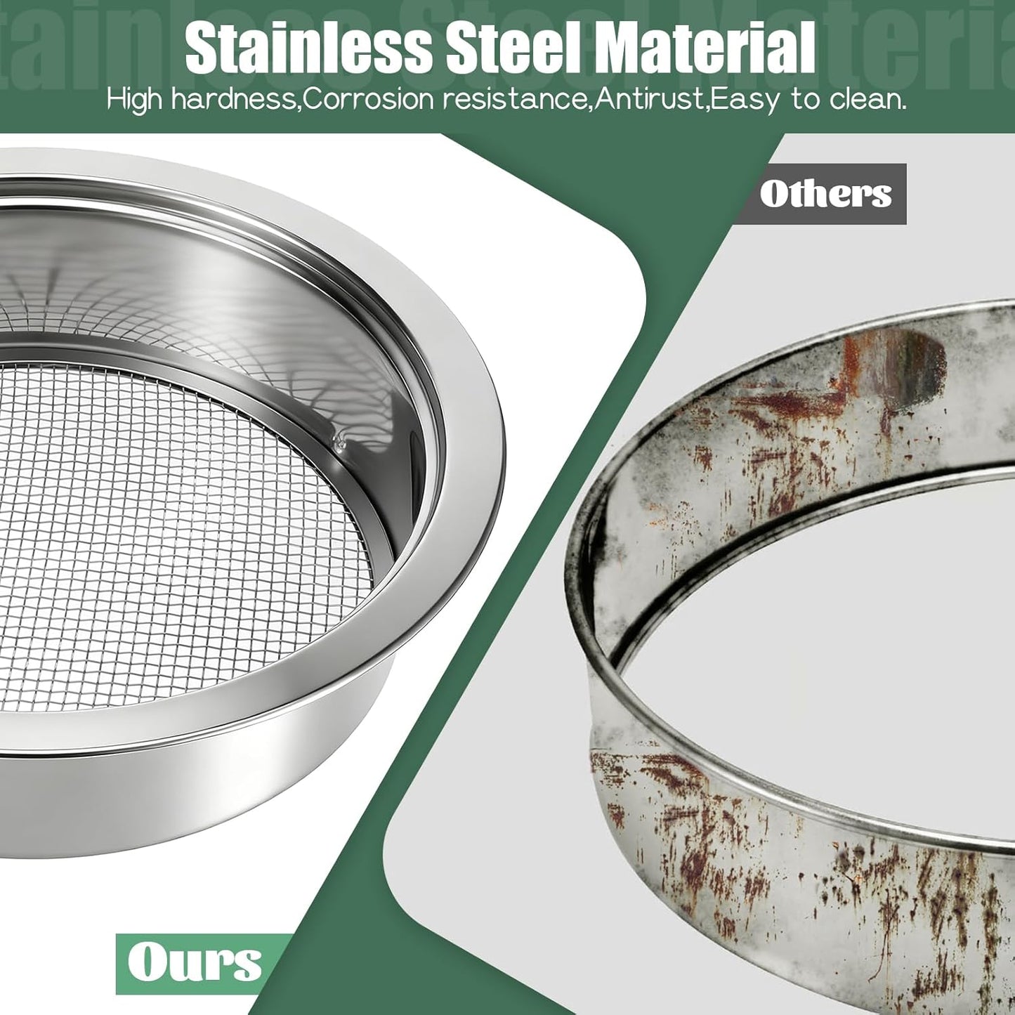 Soil Sieve Set Stainless Steel Garden Soil Sifter, Compost Mesh Sifter with 5 Interchangeable Mesh 1/3/6/9/12mm and Soil Scoops for Sand, Bonsai Soil, Rock, Filtration