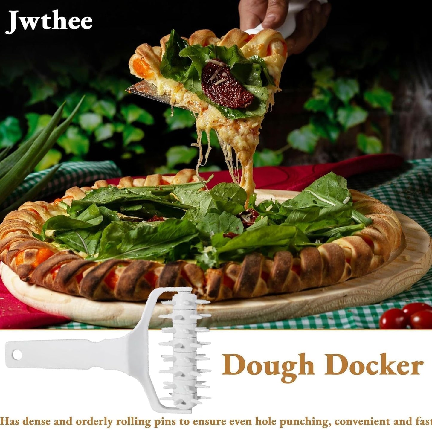 Pizza Dough Docker, Professional Dough Roller with Spikes, Plastic Pizza Pastry Docker Roller Pizza Docking Tool for Home & Commercial Kitchen, 8.1 X 4.7 X 2.6in