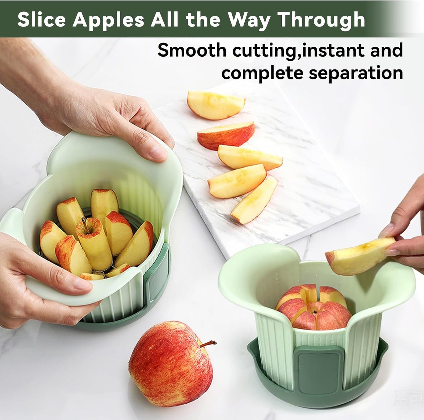 Apple Slicer and Corer, Upgraded Heavy Duty Apple Cutter Slicer with Stand, Cut Apples All The Way Through, Stainless Steel Blade Apple Cutter 8 Slices with Comfort Handle, Up to 3.5 IN Apples