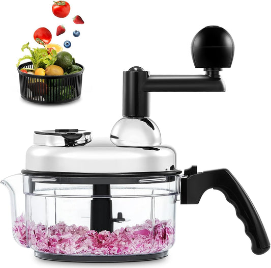Geedel Hand Food Chopper, Vegetable Quick Chopper Manual Food Processor, Easy To Clean Food Dicer Mincer Mixer Blender, Rotary Onion Chopper for Garlic, Salad, Salsa, Nuts, Meat, Fruit, Ice, etc