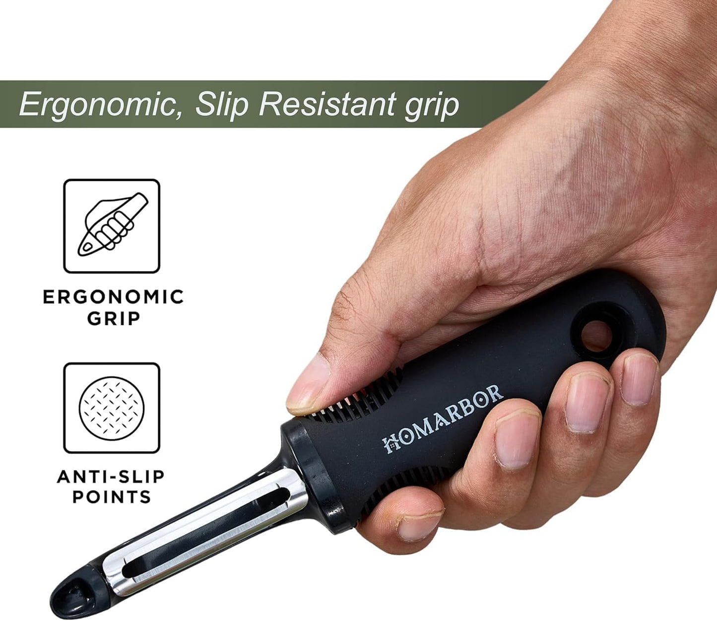 Black Premium Vegetable Peeler | Ultra-Sharp Swivel Stainless Steel Blade | Ergonomic Soft Grip Handle | Mango Peeler | Dishwasher Safe | Skin Peeler for Veggies & Fruits | Potato Peeler & Eye Remover