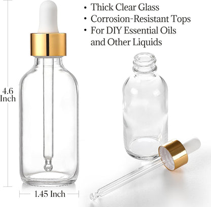 4 Pack, 2 oz Bottles with Dropper & 1 Funnel & 4 Labels - Essential Oils Bottles for Health, Personal Care & Beauty - 60ml Thick Dark Amber Glass Tincture Bottles, Refillable Cosmetic Containers