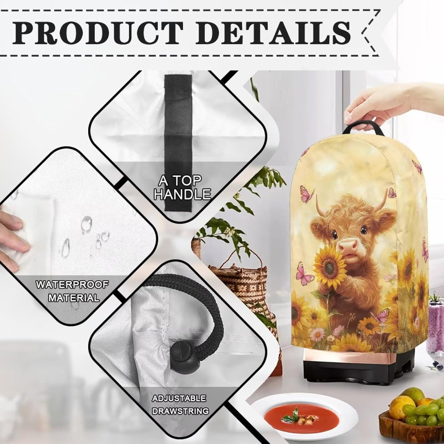 Coffee Pastry Blender Dust Cover with Drawstring Field Stand Mixer or Coffee Maker Cover Anti Fingerprint Polyester Appliance for Home Kitchen Decor