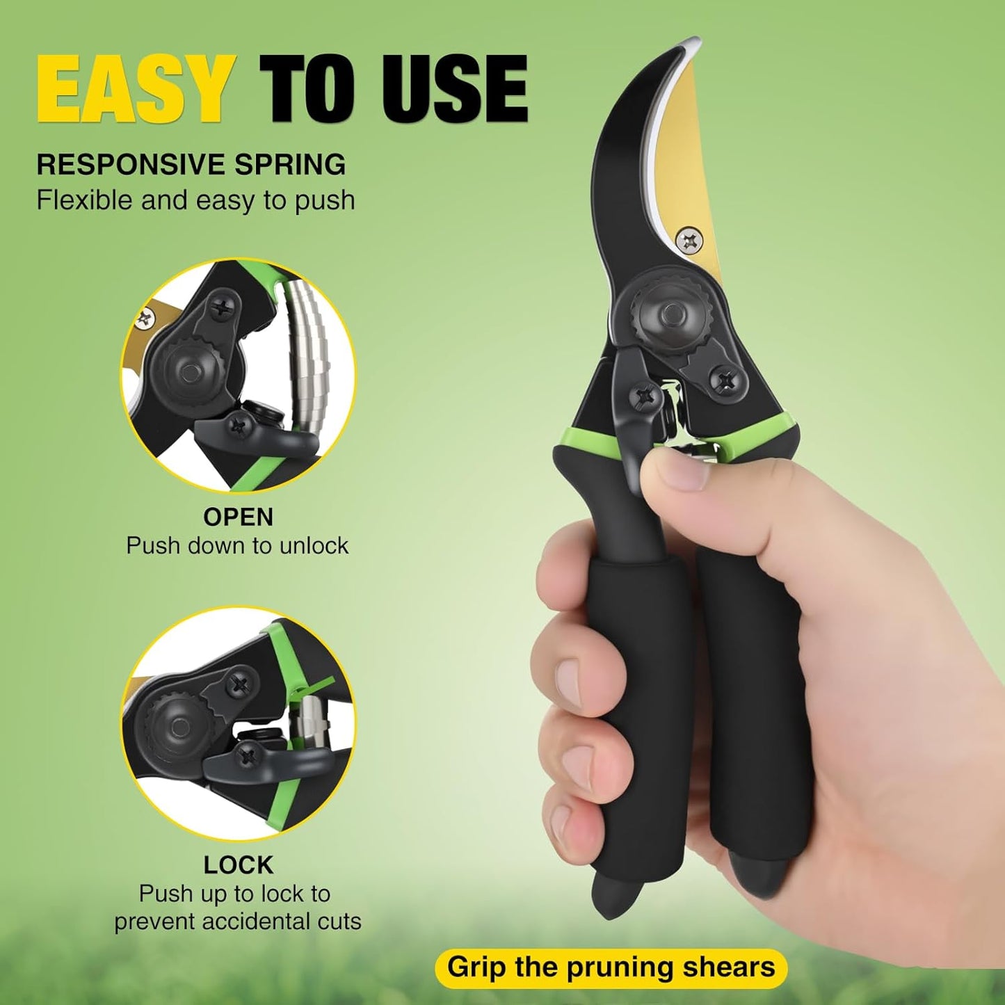 Yesker Pruning Shears Garden Shears 7.8" Professional Garden Scissors Sharp 65 Manganese Steel Blade Heavy Duty Clippers Hand Pruners for Cutting Fresh Flowers Branch Plant Trimming Gardening Tools