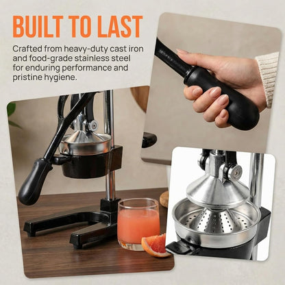 Cast Iron Orange Juice Squeezer for Kitchen,Heavy-Duty Professional Citrus Juicer-Stainless Steel Manual Citrus Press&Orange Squeezer(Easy-to-Clean) (Black)