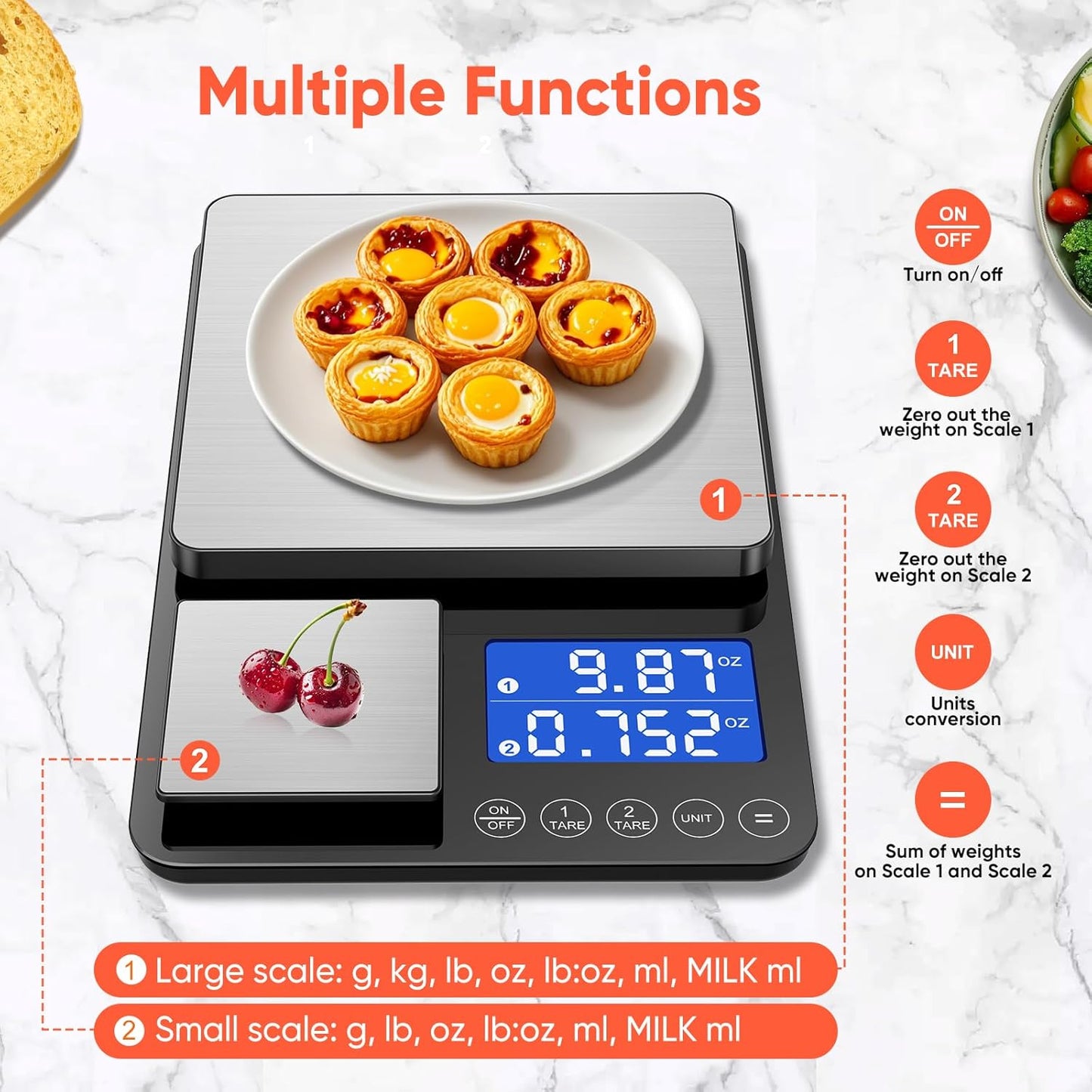 KUAIVO Smart Nutrition Food Scale with TFT Display, Tracks Calories, Fat, Carbs & Protein, Works with App for Daily Reports, 50 Built-in Foods, 23 Nutrients, Digital Kitchen Scale for Meal Prep